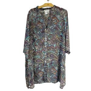 Ulla Popken Sheer Duster Long Tunic Size 20/22 Button Up Kimono Cover-up Floral